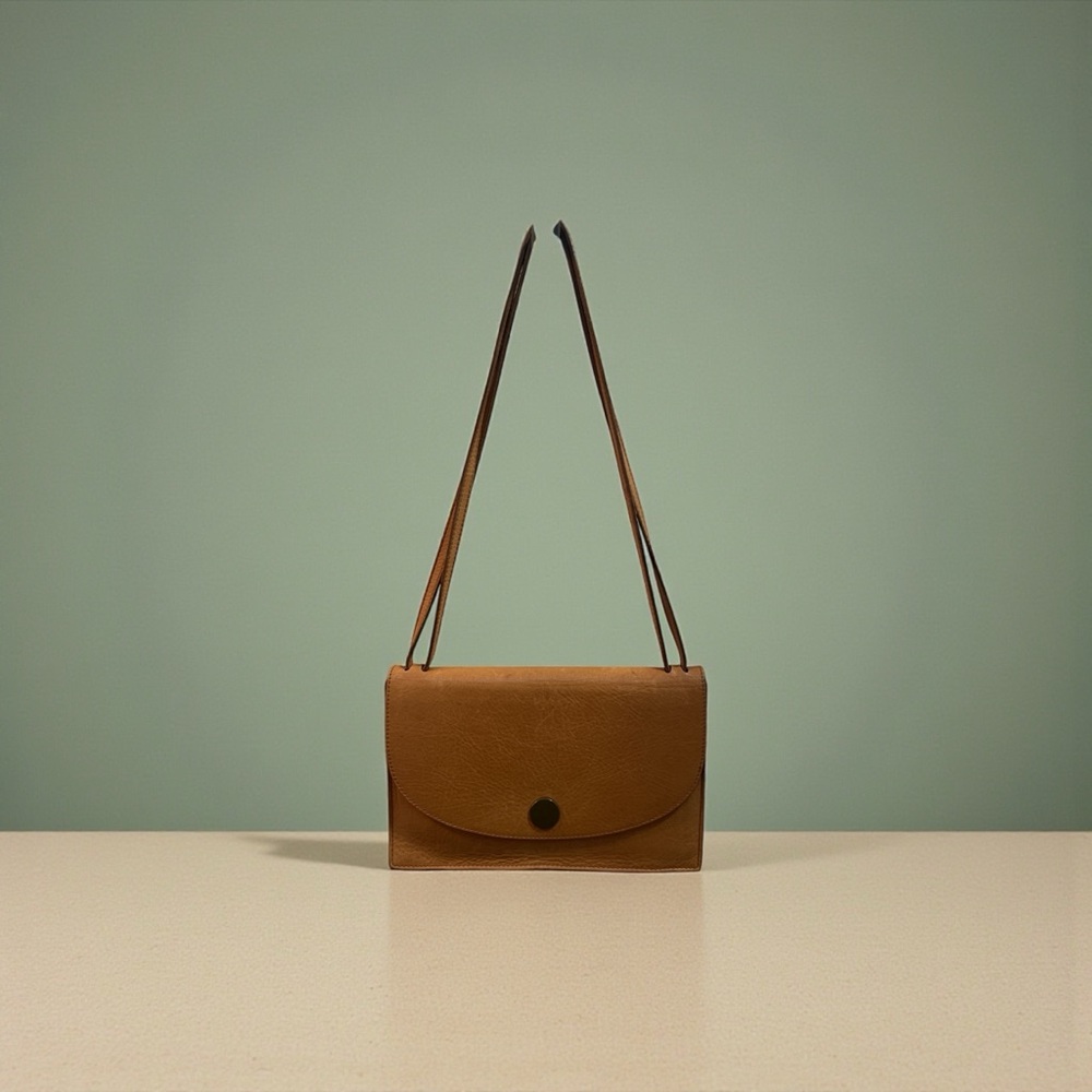 Madewell Tan Genuine Leather Crossbody Shoulder Bag Minimalist Flap - Picture 8 of 16